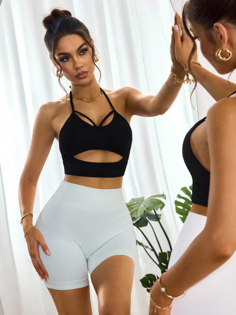 Slayoga Women's Casual Solid Color Minimalist Halter Sports Bra