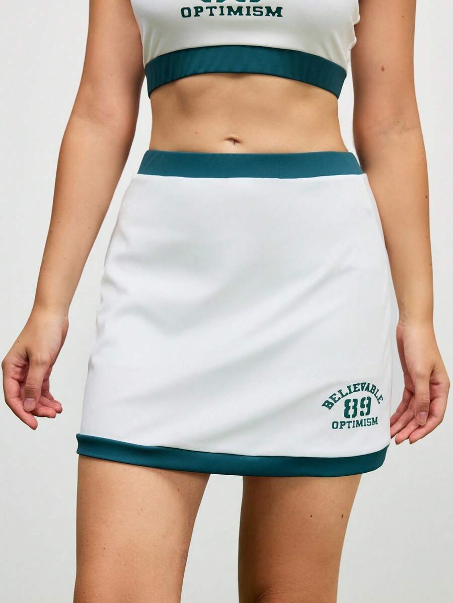 Cheerettes 女式字母印花高腰休闲健身运动迷你裙 - 白色 - 查看 1