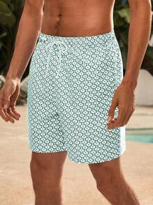 Manfinity VDAYZ Men's All-Over Print Drawstring Waist Pocket Beach Shorts - Multicolor - View 4