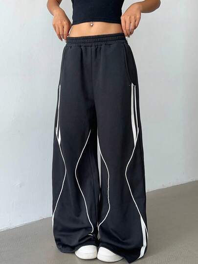 SHEIN BASICS 女士休闲纯色针织宽松阔腿运动裤