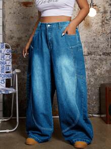 EURMUSE Quần Jeans Denim Rộng rãi Thời Trang Đường Phố Cho Nữ Cỡ Lớn - Rửa nhẹ - Xem 6