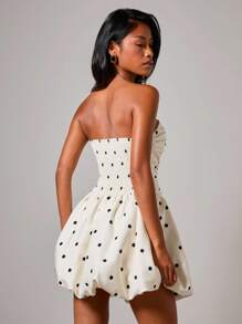 COSMINA Women's Elegant Polka Dot Print Strapless Mini Dress, Summer
