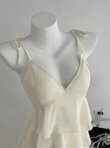 Elamini Women's Elegant Solid Color Multi-Layer Suspender Summer Tea Party Dress - Apricot - View 4