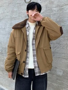 DAZY 男士加厚羽绒服，翻领设计，大口袋，咖啡棕色，冬季度假外套 - 咖啡棕 - 查看 5