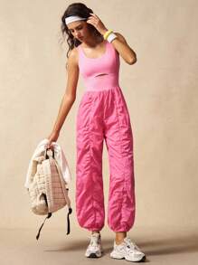 VARSIVA 女士无袖褶皱镂空腰运动连体裤，粉色套装 - 粉色 - 查看 4