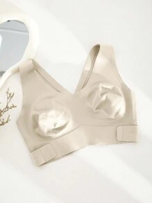 1pc Women Seamless No Padding Elegant Breathable Comfortable Crisscross Back Bandeau Bra Front Closure Brapush Up Sports Bra