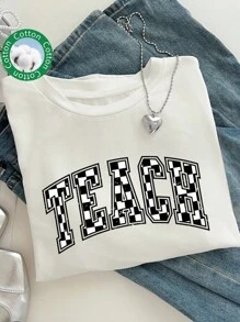 Camisa a cuadros talla grande para maestras, regalo adecuado para maestros, camiseta retro de enseñanza, apreciación a maestros, graduación de maestros, regalo para estudiantes maestros, camiseta gráfica de cuello redondo para mujeres