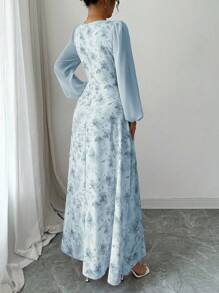 Modelyn Women's Printed Square Neck Long Sleeve Elegant Summer Dress Fall Cloth For Women