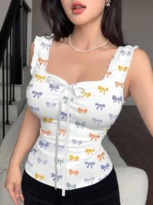 Modelyn 蝴蝶结印花荷叶边饰结饰前背心 - 彩色 - 查看 3
