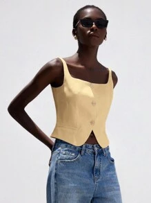 Aveloria Modichic 女式无袖U领修身优雅通勤背心 - 黃色 - 查看 3