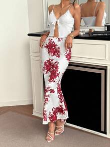 Roylia Women's Retro Style Printed Skirt - Red - View 3