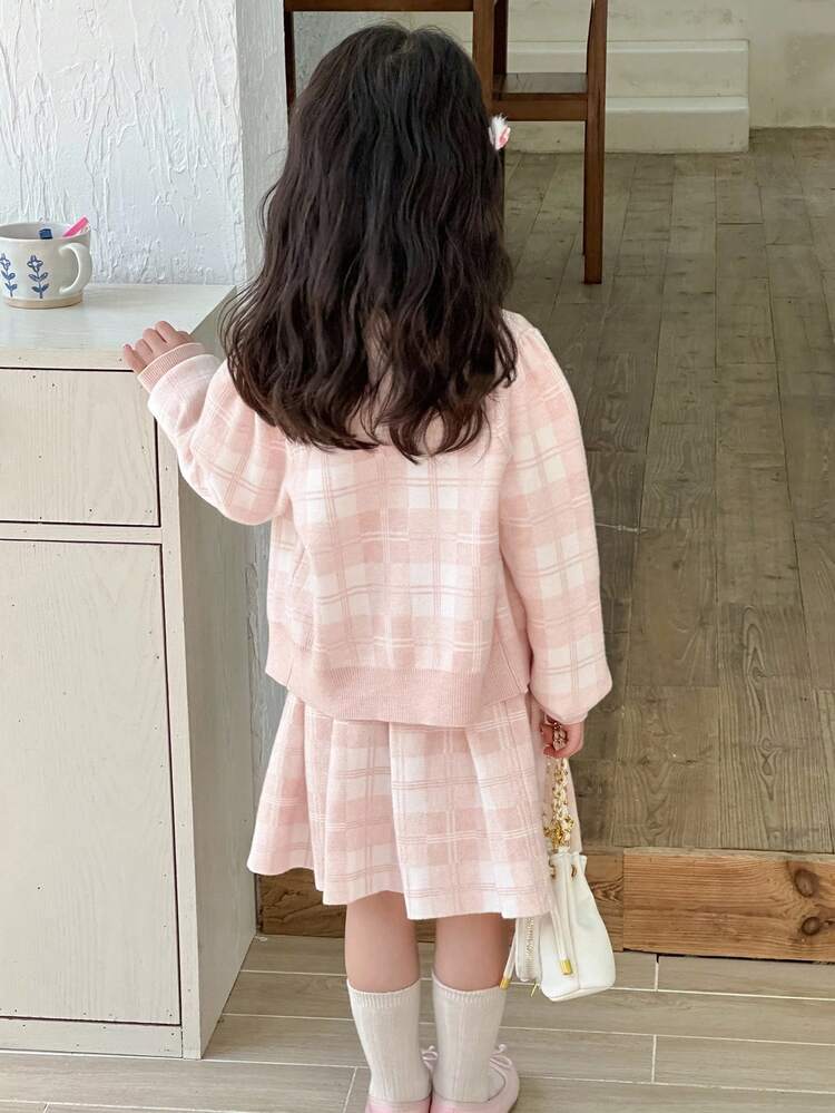 Young Girls Korean Style Long Sleeve Sweater And Skirt 2-Piece Set, Spring/Autumn