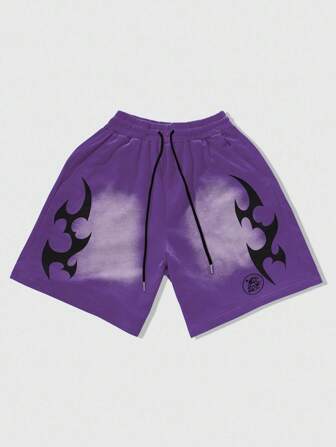Grunge Punk Pantalones cortos de verano holgados con cintura elástica y cordón, estampado retro para hombres
