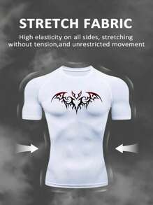 Manfinity Sport Corelite Áo thun thể thao nam ngắn tay in hình dơi, dáng ôm, chất liệu nén, thích hợp mặc trong nhà. - màu đen - Xem 5