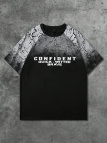 ROMWE MEN Street Life 男士街头美式设计渐变效果印花T恤，蝙蝠袖短袖，万圣节 - 黑色 - 查看 1