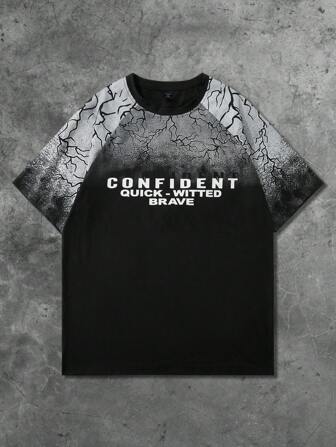 Grunge Punk Herren Straßenmode amerikanisches Design Farbverlauf Zebra Muster T-Shirt, Fledermausärmel Kurzarm Lässig Frühling & Sommer