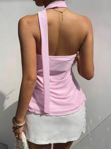 SHEIN EZwear 女士优雅花卉印花抹胸式上衣（配腰带），夏季 - 粉色 - 查看 2