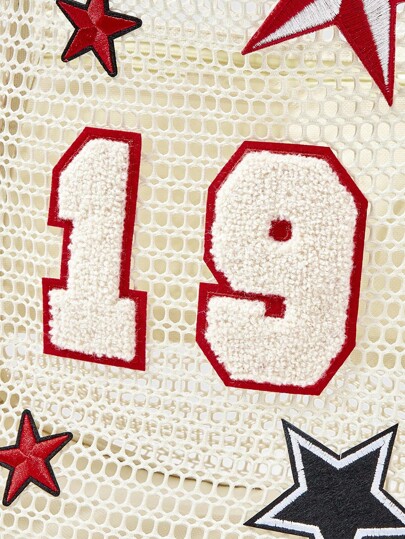 Grunge Punk 1pc Embroidered Letter Foldable Beach Bag, Mesh Net Tote Shoulder Bag For Women, Essential For Summer Outdoor Travel