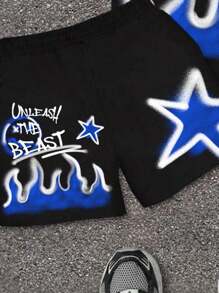 SHEIN 2 件套年轻男孩休闲简约圆领短袖 T 恤和短裤，适合夏季 - 彩色 - 查看 3