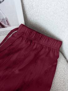 GlowEve 纯色缎面哈伦裤，阔腿宽松长裤，夏季 - 酒紅色 - 查看 5