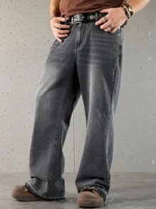 Manfinity Hypemode 男士休闲灰色简约牛仔裤 宽松牛仔裤 男士宽松牛仔裤 - 灰色 - 查看 6