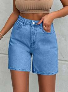 EURMUSE 100%Cotton LIGHT WASH HIGH WAIST SHORT - Light Wash - View 3