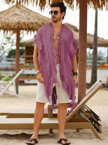 Manfinity RSRT 男士海滩度假休闲流苏开衫，秋季