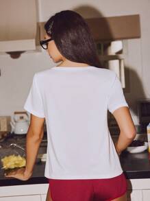 Lowkey Lull Ins Style Casual Text Print Comfortable T-Shirt, Women Sleepwear Top - White - View 3