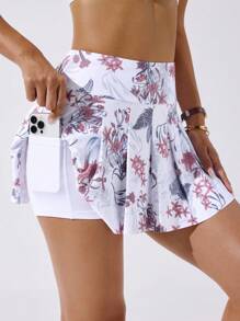 Dewbera Pantalones deportivos casuales con pliegues y estampado floral en toda la prenda, con bolsillos, para mujer