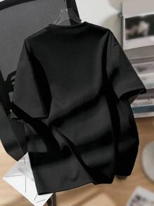 SHEIN EZwear 休闲米兰印花图案宽松圆领短袖 T 恤，女式，夏季 - 黑色 - 查看 2