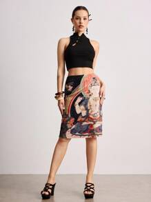 ROMWE Avant 东方唯美佛画唐卡女款铅笔裙 - 彩色 - 查看 6