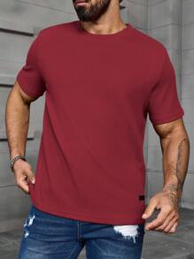 Manfinity Homme Men Plus Size Crew Neck Plain Casual Daily Spring Summer Short Sleeve T-Shirt - Red - View 6