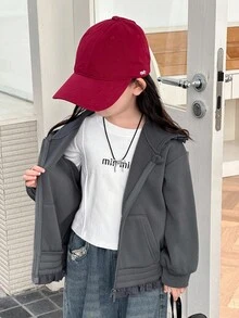 DAZY Young Girls Hooded Casual Solid Color Long Sleeve Sweatshirt, Spring/Autumn - Grey - View 6