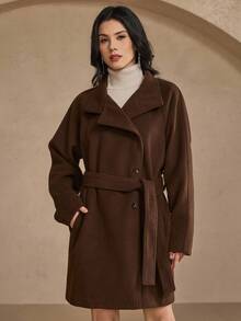 DAZY Women's Solid Color Single-Breasted Stand Collar Waist Trench Coat Fall,Winter