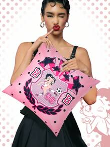 Betty Boop | ROMWE Polka Dot Figure Graphic Versatile Fashion Throw Pink Pillow Cover For Room Decor