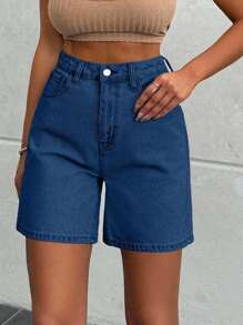 EURMUSE 100%Cotton LIGHT WASH HIGH WAIST SHORT - Dark Wash - View 7