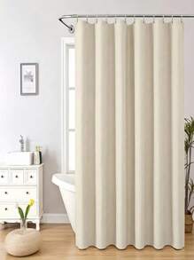 SHEIN 1PC Solid Color Shower Curtain Waterproof Bathroom Set With Tension Rod Heavy Duty Polyester Fabric Dry Wet Separation Mold Resistant Easy Installation Adjustable Home Hotel Decor