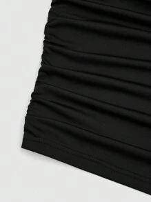 Sweetra Sexy Solid Color Minimalist Ruched Bodycon Mini Dress - Black - View 5
