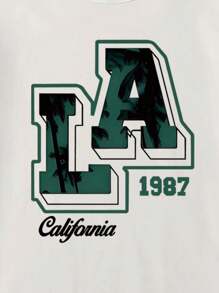 SHEIN Explorewe Tween Boy Summer Letter Printed Round Neck Short Sleeve Casual T-Shirt