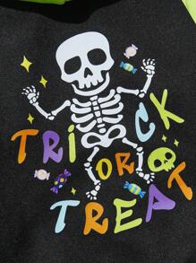PETSIN 1pc Pet Halloween Colorblock Cute Skull & Letter Print Thermal Lined Hoodie Sweatshirt - Multicolor - View 6