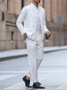 Calvornis Men's Solid Color Jacket And Pants Suit Set