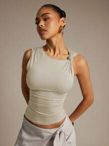 Hauture Women's Solid Color Twist Design Sleeveless Casual Crop Top