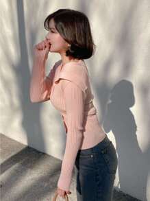 DAZY 女士 V 领开衫毛衣，短款宽松柔软针织套头衫，秋冬秋季女装 - 粉色 - 查看 2