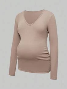 Modmama 3件套孕妇上衣秋季服装孕妇纯色V领长袖休闲百搭T恤秋季连衣裙可爱上衣长袖秋冬服装孕妇上衣孕妇衬衫女士长袖上衣孕妇长袖上衣冬季孕妇上衣 - 彩色 - 查看 5