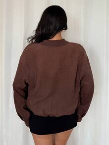SHEIN Raffinéa Women's Casual Zip Pocket Long Sleeve Jacket, Autumn - Brown - View 2