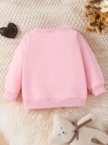 SHEIN Young Girl' Casual Creative Blue Rabbit Graphic Print Basic Round Neck Sweatshirt Fall Winter - Pink - View 2