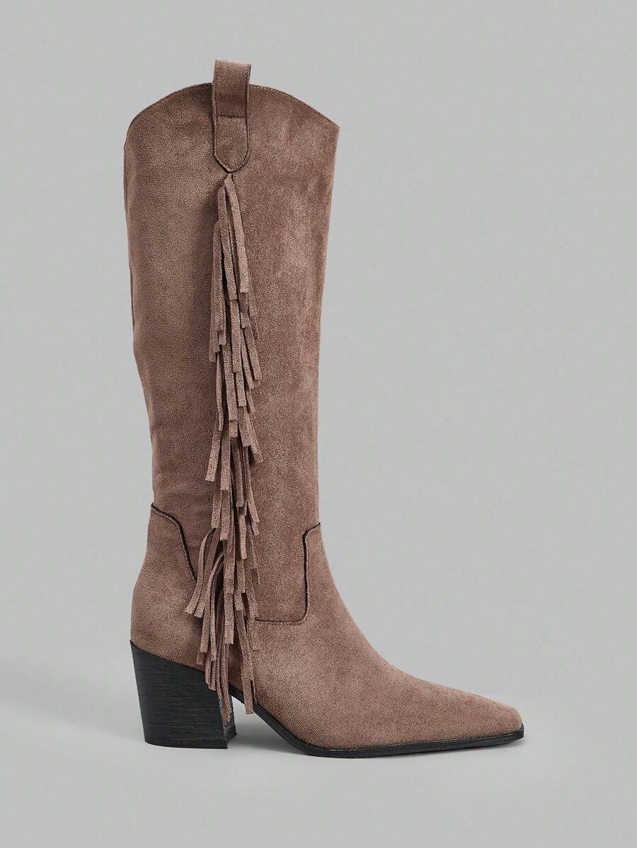 Ontre French Niche Tassel Long Boots For Women, Fashionable Wide Shaft Slimming Versatile Knee-High Boots For Autumn/Winter