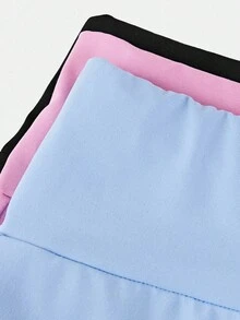 SHEIN Girlism 3件套青少年女童休闲纯色舒适高腰短裤 - 彩色 - 查看 6