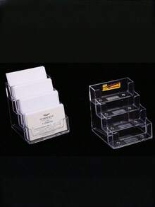 SHEIN 1pc/3pcs Transparent Multilayered Vertical Desktop Business Card Holder, Each Layer Can Hold About 50 Standard Business Cards, Suitable For Displaying On Counters Or Office Desks.