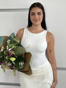 Lucia Bellido Body sin espalda de punto de unicolor casual para mujer - Blanco - Ver 3
